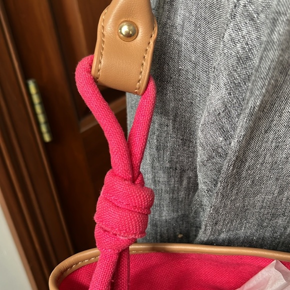 Spartina  Linen natural  shoulder bag   heavy duty  leather trim  hot pink/cream - Picture 6 of 17